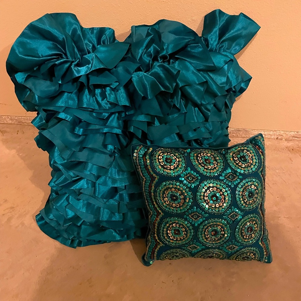 Jewel-toned Ruffled Pier 1 Accent Pillow.